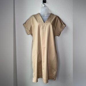 Lauren Ralph‎ Lauren Cotton‑Blend Shirt Dress Size 8 V-Neck Relaxed Fit Tan